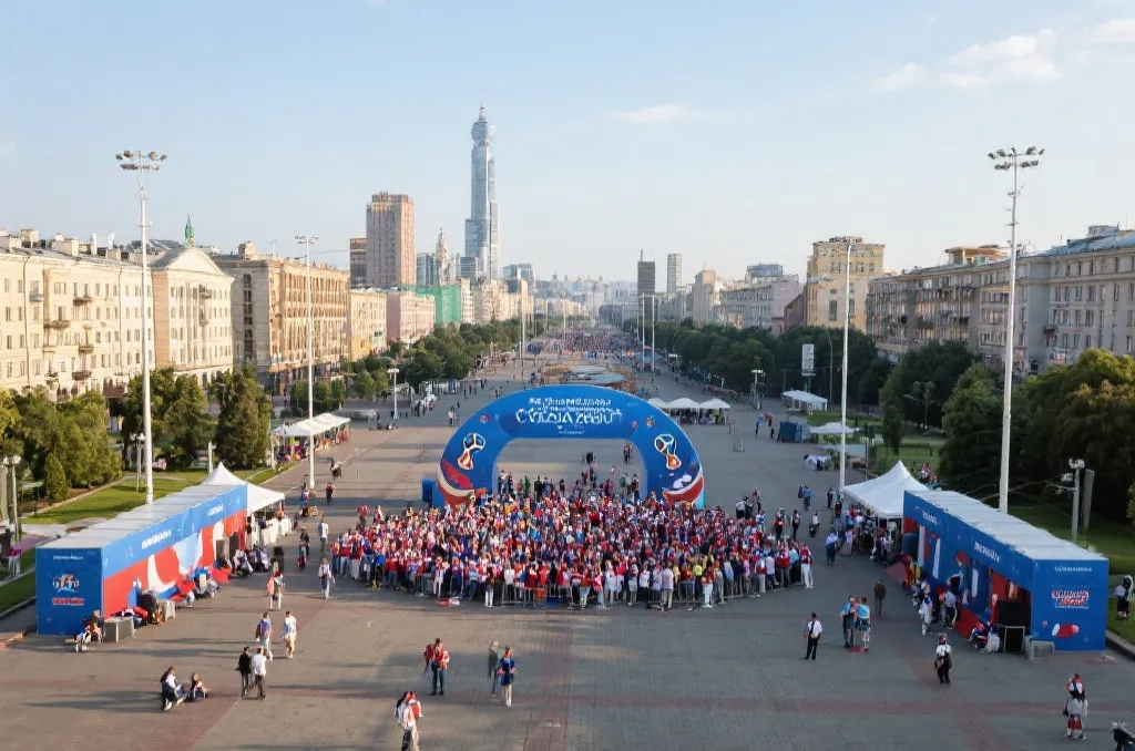 世界杯筹备中的城市广场与球迷活动场景